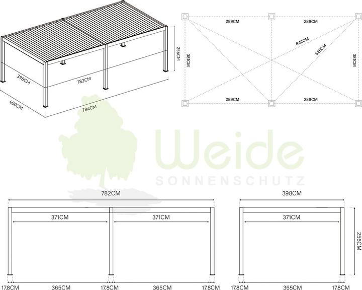 Nährwerte und Zutaten Weide Pergola Deluxe Plus 4x8m mit Lamellendach Weiss (400 cm, 800 cm)