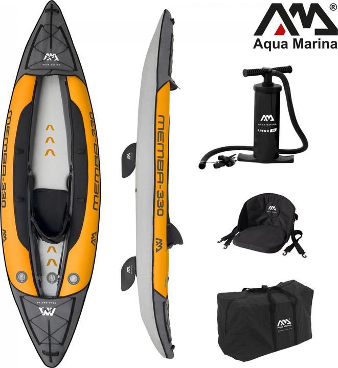 Productafbeelding Aqua Marina Kajak 330x90 cm voor 1 persoon met luchtzitje verstelbare rugleuning Transporttas Stoelen (1 pers.)