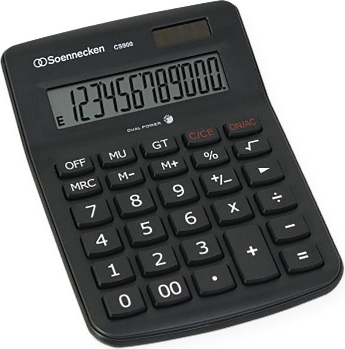 Actual product image Soennecken Desktop calculator CS900 Dimensions: 144.5 x 205 x 46 mm (W x H x D) Type of auxiliary power: Solar (Solar cells)