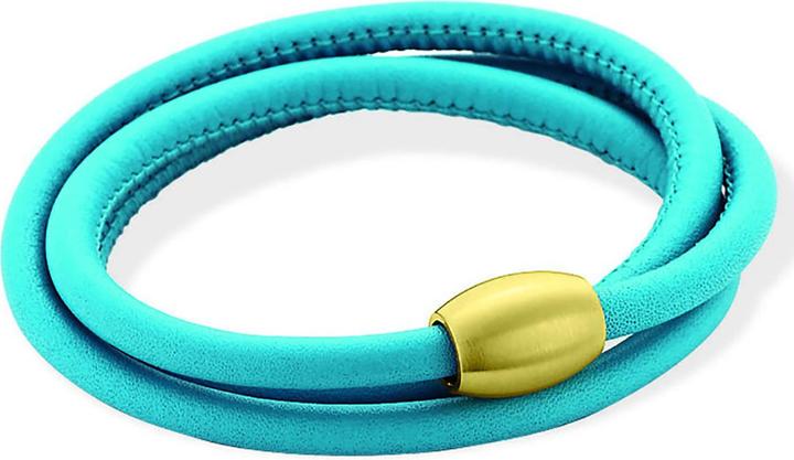 Actual product image Xen Leather bracelet turquoise with magnetic clasp yellow gold plated Lengths to choose from (53 cm, Leather and stainless steel)