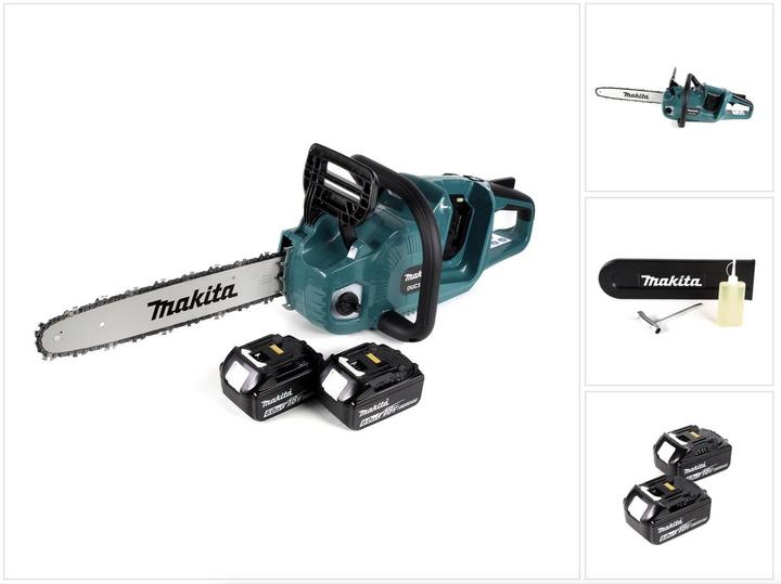 Produktbild Makita DUC 355 G2 Akku Kettensäge 36V ( 2x18V ) Brushless 35 cm + 2x 6,0 Ah Akku - ohne Ladegerät (Akku Kettensäge)
