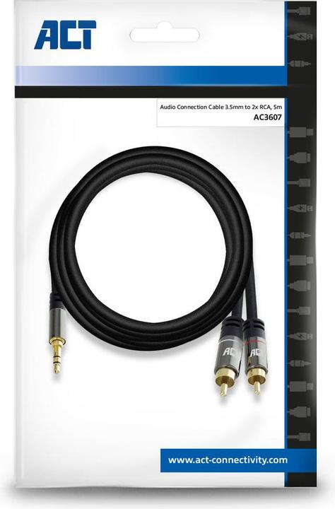 Produktbild 5 meters High Quality audio connection cable 1x 3.5mm stereo jack male - 2x RCA male (5 m)