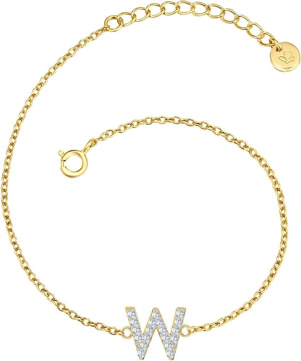 Glanzstücke München Damen Buchstabe W Sterling Silber Zirkonia Gelbgold 17,0 cm Basislänge + 3,0 cm Verlängerung - 32082 (17 cm, Sterling Silber)