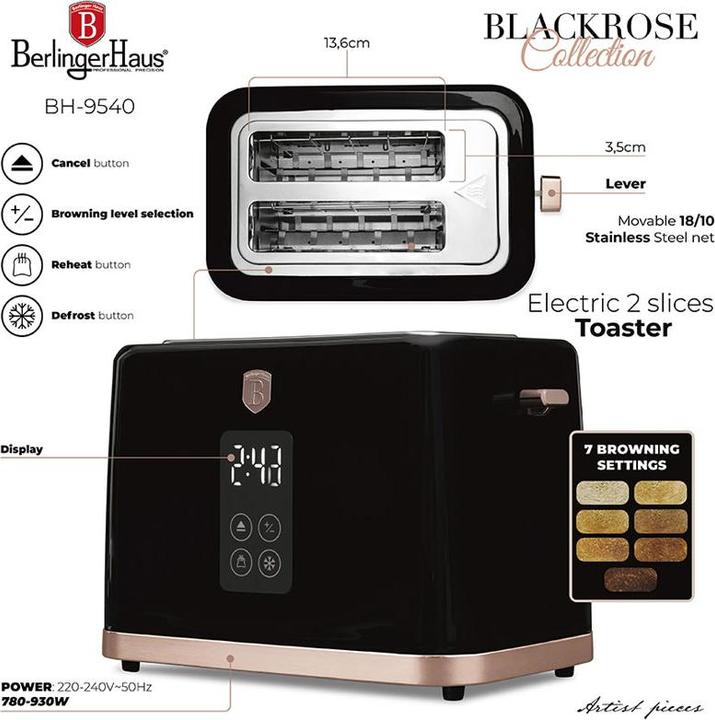 Produktbild BerlingerHaus Haus Wasserkocher & Toaster mit Digitalanzeige Black Rose Collection (1.70 l)