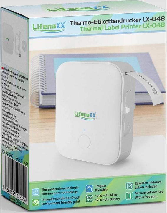 Immagine prodotto Technaxx Mobiler Akku-Thermo-Etikettendrucker, App, 12 mm
