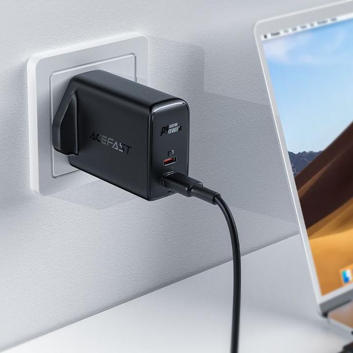 Actual product image Acefast GaN charger (UK plug) 2x USB Type C 50W, Power Delivery, PPS, Q3 3.0, AFC, FCP (A32 UK) (50 W)