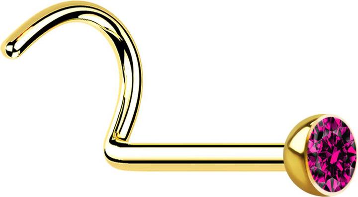 Actual product image Star Piercing Nose stud curved gold plated with crystal fuchsia (Surgical steel 316L, without brass)
