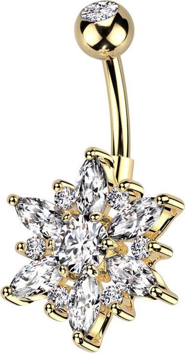 Immagine prodotto Star Piercing Banana placcata oro con sfera placcata oro con cristalli argento e fiore argento e argento (Acciaio chirurgico 316L, Ottone)