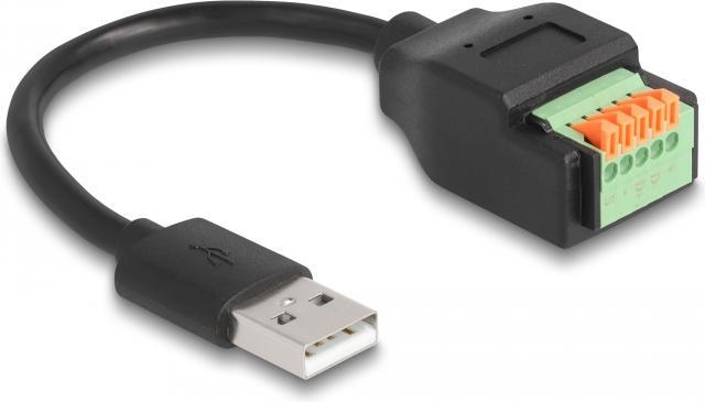 Produktbild Delock USB 2.0 Kabel Typ-A Stecker zu Terminalblock Adapter mit Drucktaster 15 cm (0.15 m, USB 2.0)