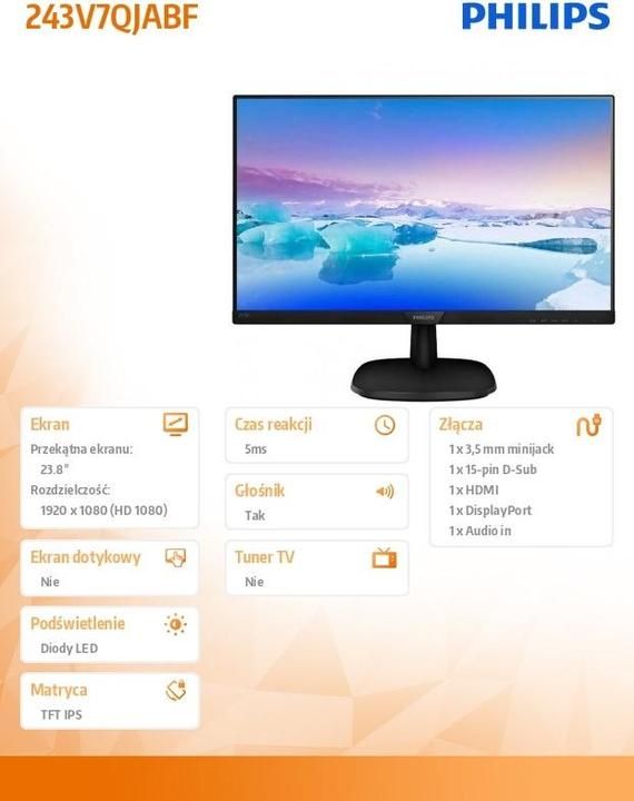 Actual product image Philips 243V7QJABF/00 (1920 x 1080 pixels, 24")