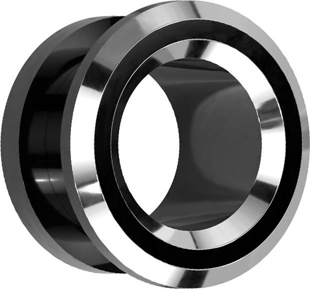 Immagine prodotto Star Piercing Tunnel nero carne con due cerchi argentati (senza ottone, Acciaio chirurgico 316L)