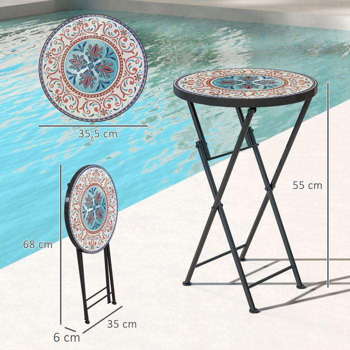 Produktbild Swisshandel24 Beistelltisch klappbar Gartentisch Mosaik-Design Ø35,5x55 cm Mehrfarbig