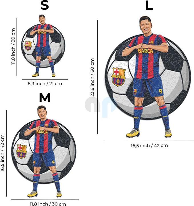 Actual product image Iconic FC Barcelona - Robert Lewandowski - Wooden Puzzle Size M (270 pieces) (270 pieces)