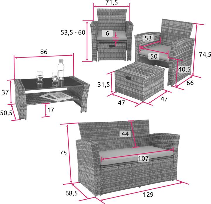 Image du produit tectake Salon de jardin MODENE 4 places avec housse de protection
