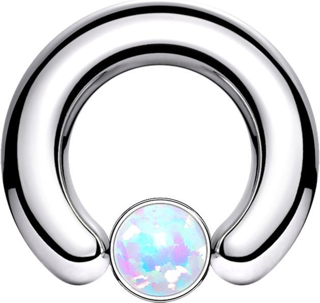 Produktbild Star Piercing Closure Ring silber Scheibe Opal weiss (Chirurgenstahl 316L, ohne Messing)