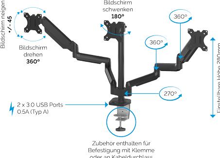 Actual product image Fellowes Platinum Series Triple Monitor Arm (Table, 27")