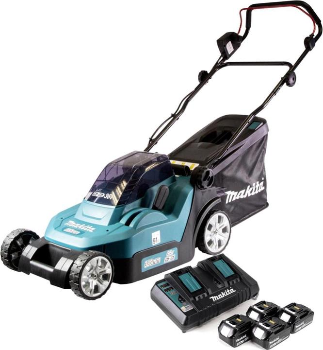 Immagine prodotto Makita DLM 432 PT4 Batteria Tagliaerba 36 V ( 2x 18 V ) 43 cm Brushless + 4x Batteria 5.0 Ah + Set di (Batteria ricaricabile)