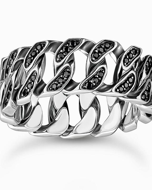 Image du produit Thomas Sabo Ring Kettenglieder schwarze Steine breit Silber (64, Argent 925)