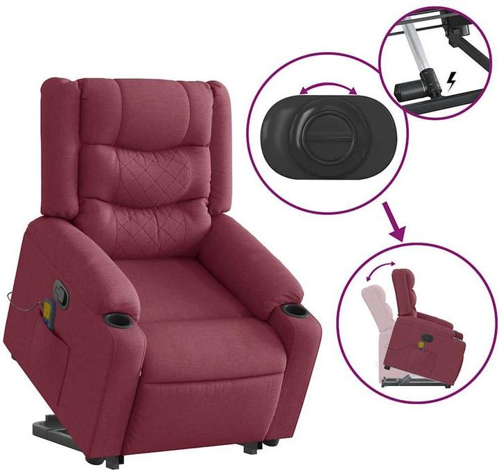 Produktbild VidaXL Massagesessel mit Aufstehhilfe Weinrot Stoff