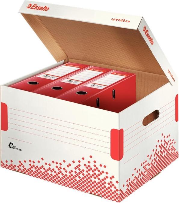 Actual product image Leitz SPEEDBOX hinged lid archive box, for files, white/red for DIN A4 format, made of 100% recycled (A4)
