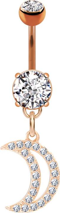 Star Piercing Banane rosegold mit Anhänger Halbmond (Messing, Chirurgenstahl 316L)