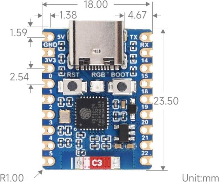 Image du produit WaveShare Carte de développement ESP32-C6 Zero Mini avec en-têtes