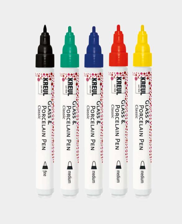 Image du produit I Am Creative Porcelain Pen Set à 5 (Noir, Jaune de signalisation, Rouge cerise, Bleu roi, Vert français, 4 mm, 5 x)