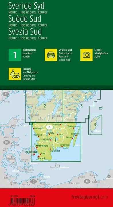 Actual product image Sweden South, road and leisure map 1:250,000, freytag & berndt