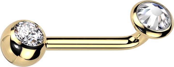 Immagine prodotto Hollywood Body Jewelry Barbell L curvo filo interno placcato oro con sfera placcata oro cristallo argento e disco placcato (Titanio G23, senza ottone)