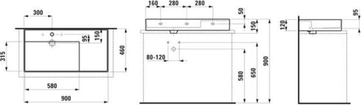 Immagine prodotto Laufen Lavabo da appoggio Kartell, mensola a destra, 3 fori per rubinetto, senza sfioratore, 900x460 (610 mm, 900 mm)