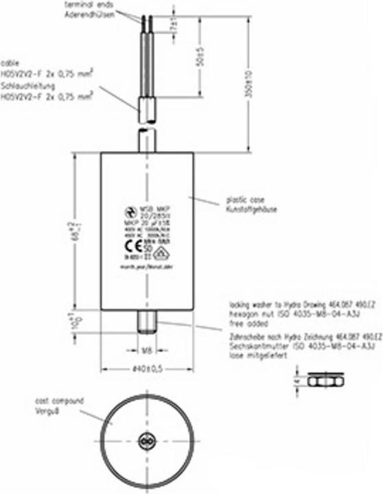 Produktbild MKP 285 MSB 20uF 40x68 1 St. MKP-Motorkondensator 20 µF 450 V/AC 5 % (Ø x L) 40 mm x 68 mm
