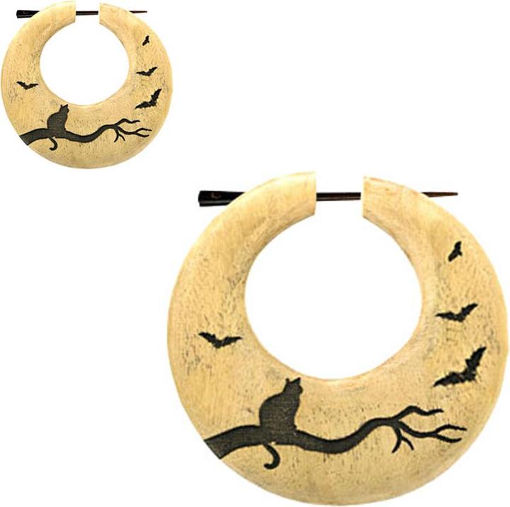 Image du produit Star Piercing Ohrring Donut Gravur schwarze Katze aus Olivenholz (sans laiton, Organique)