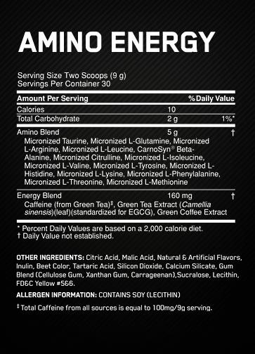 Nährwerte und Zutaten Optimum Nutrition Amino Energy (Orange Cooler, 1 Stk., 348 g)
