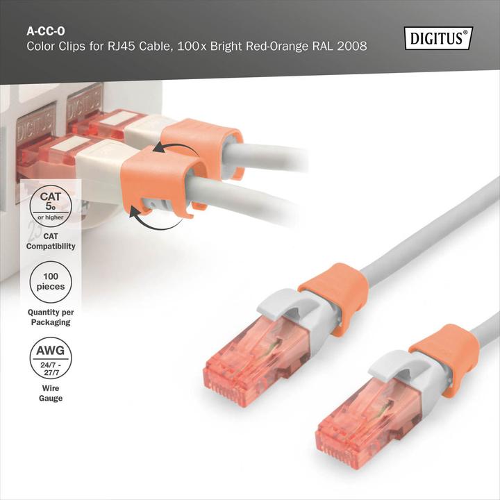 Immagine prodotto Digitus Color clips for Patch cable - Orange (CAT5e, 0.01 m)