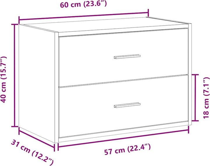 Image du produit VidaXL Armoire avec 2 tiroirs Chêne Artisan 60x31x40cm Bois composite (60 x 31 x 40 cm)