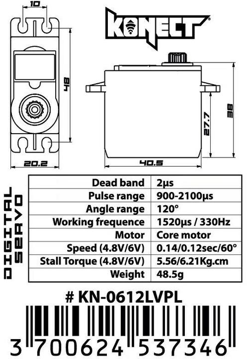 Nutritional values and ingredients Konect Standard servo 0612LVPL 6.2 kg, 0.12 s, digital