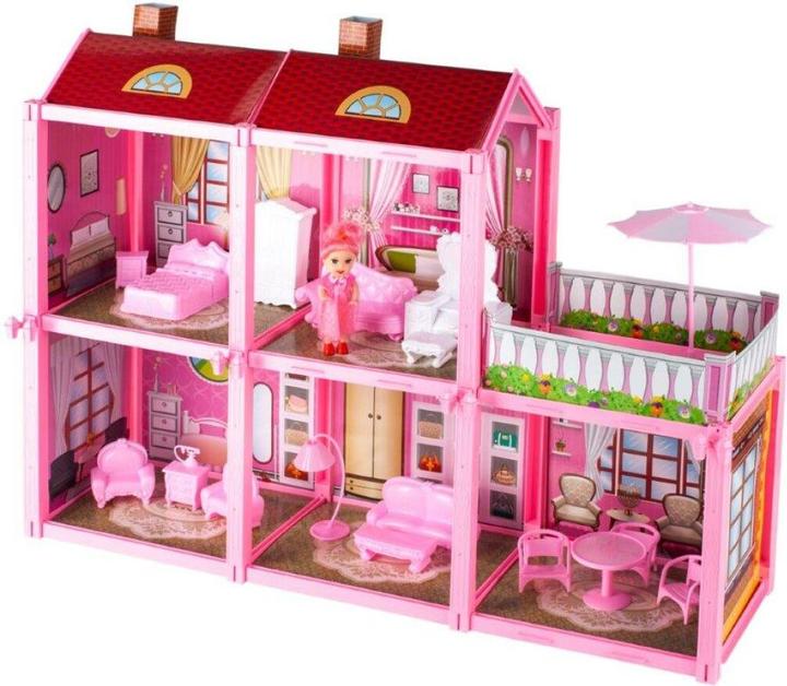 Produktbild Ikonka Big Villa Puppenhaus mit einer Puppe zum Zusammenbauen