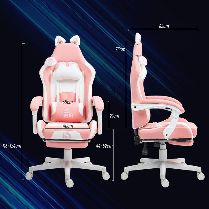 Image du produit Swisshandel24 Gaming Stuhl Ergonomischer Gamer Stuhl mit Lendenwirbelstütze, Fussstütze Rosa