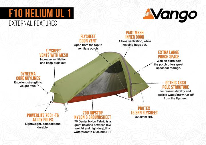 Produktbild Vango F10 Helium UL 1 (Tunnelzelt, 1.20 kg, 1 Person)