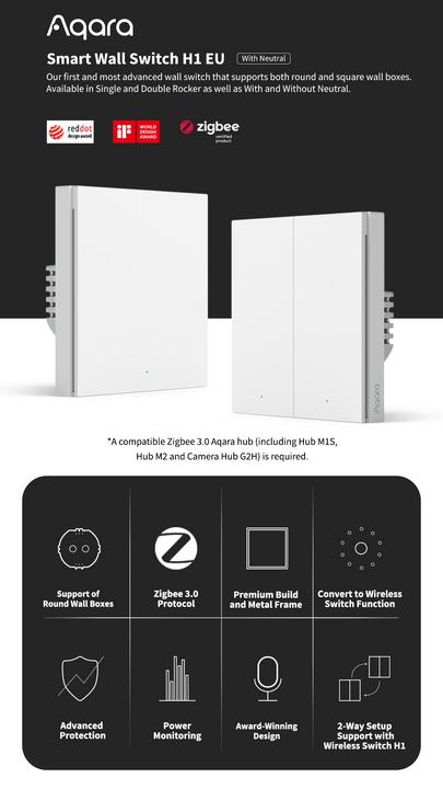 Produktbild Xiaomi Smart Wall Switch H1 Weiss With Neutral, Double Rocker (Zigbee)
