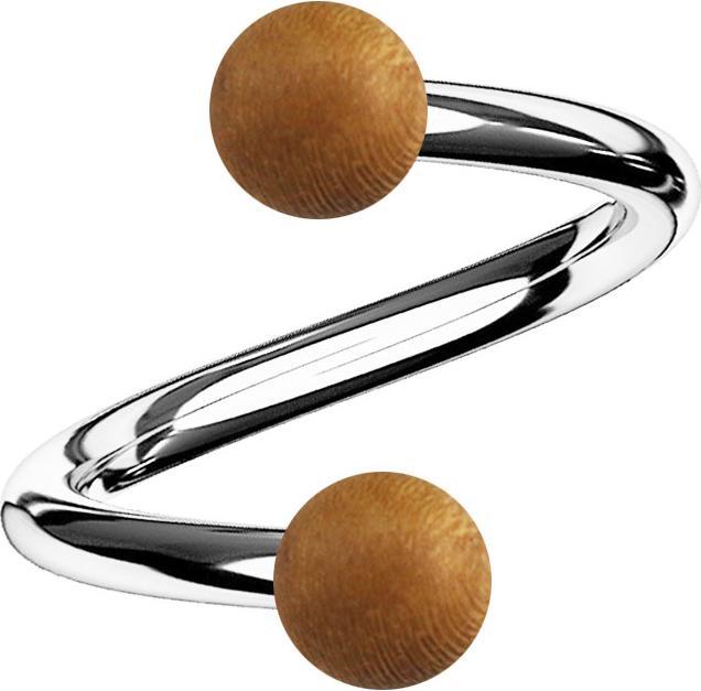 Produktbild Star Piercing Spirale silber mit zwei Kugeln aus Teakholz (ohne Messing, Organisch, Chirurgenstahl 316L)