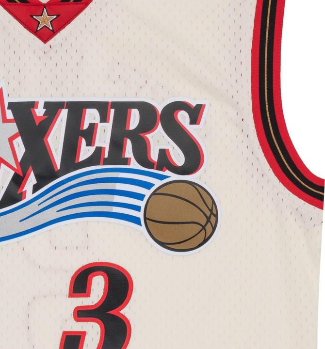Actual product image Mitchell & Ness NBA Philadelphia 76ers Allen Iverson Off White Team Colour Swingman Jersey Mens (XXL)