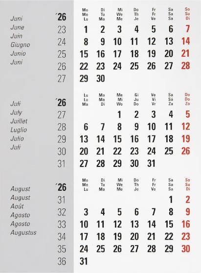 Biella Ersatzkalendarium für 3-Monats-Tischkalender Desktop Frame