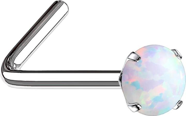 Immagine prodotto Star Piercing Borchia da naso angolata in argento con opale incastonato in bianco (senza ottone, Acciaio chirurgico 316L)