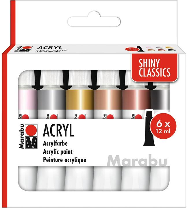 Marabu Acrylfarbe Shiny Clas (Metallic-Gold, Metallic-Bronze, Metallic-Kupfer, Metallic-Schwarz, Metallic-silber, Metallic-Rosé, 72 ml)