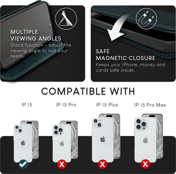 Actual product image Nalia Genuine leather flip case cover with magnetic fastener (Apple iPhone 15)