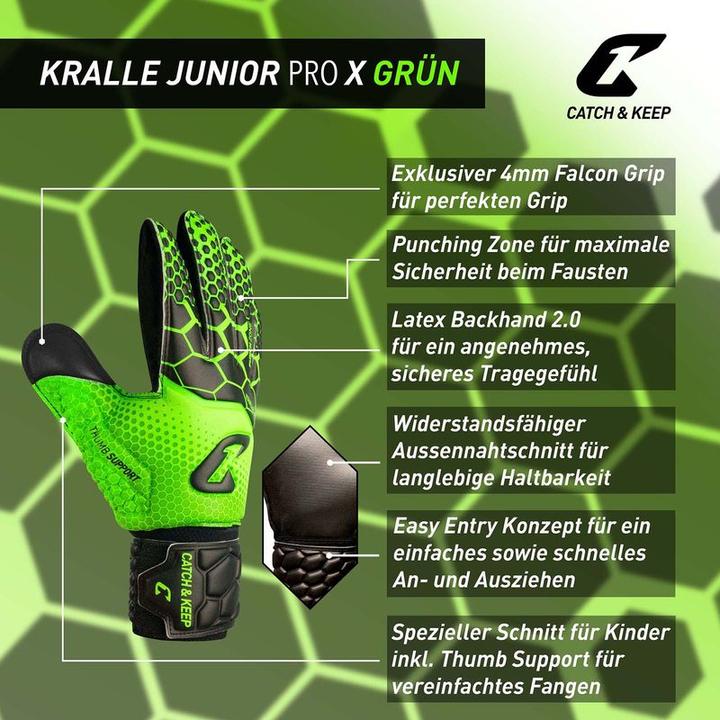 Produktbild Catch & Keep Fussballhandschuhe Kralle Junior Pro 3.0 Gr. 4 Grün Torwart Keeper Goalie Handschuhe (4)