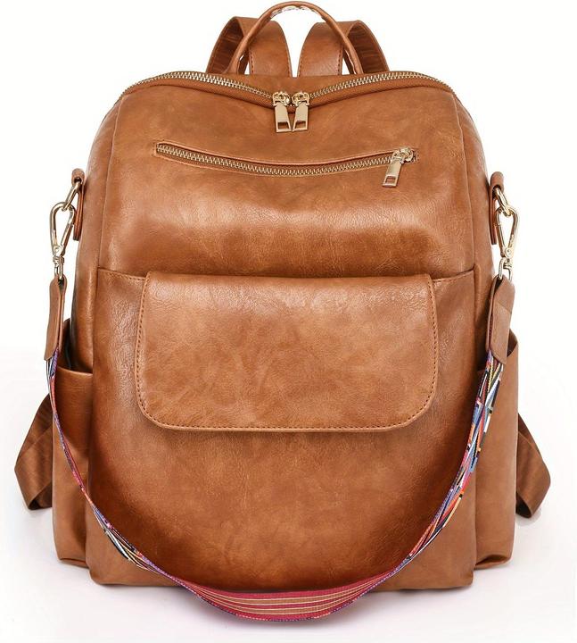 Only-Bags.Store Borsa zaino retrò a tinta unita, borsa a tracolla geometrica a tracolla larga, moda in pelle PU