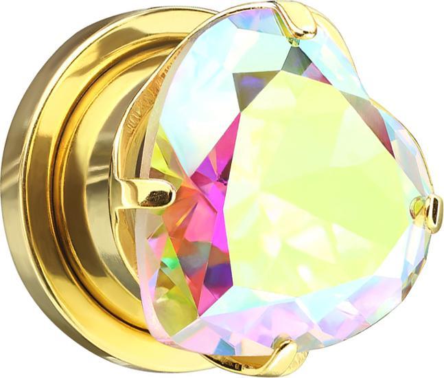 Actual product image Star Piercing Flesh Plug gold plated with heart crystal multicolour (Surgical steel 316L)