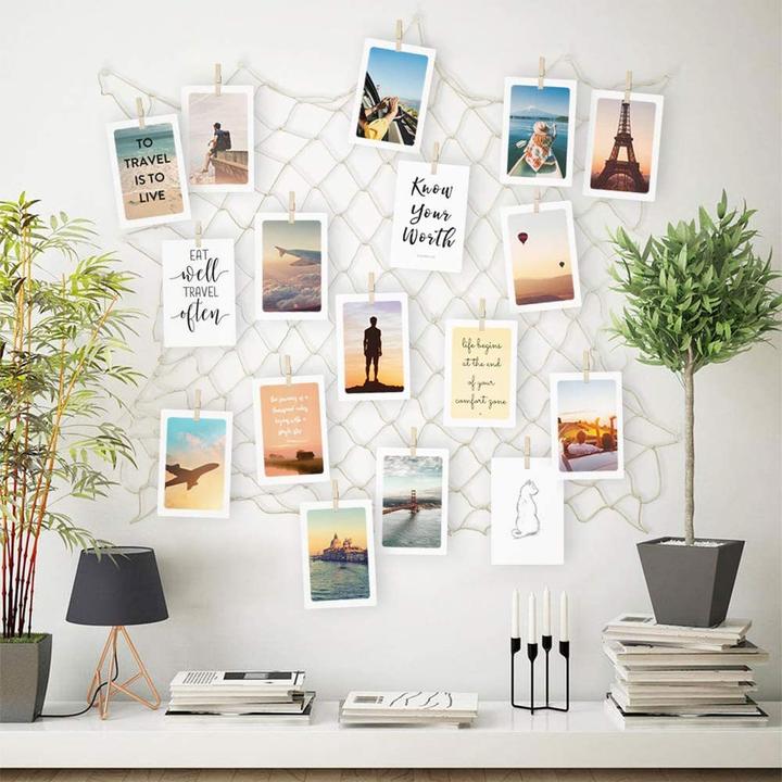 Actual product image Esmée Wandnetz Fotohalter Organizer Deko Fischernetz inkl. Holz Klammern + Wandhalterung 200x100cm (Bulletin board)